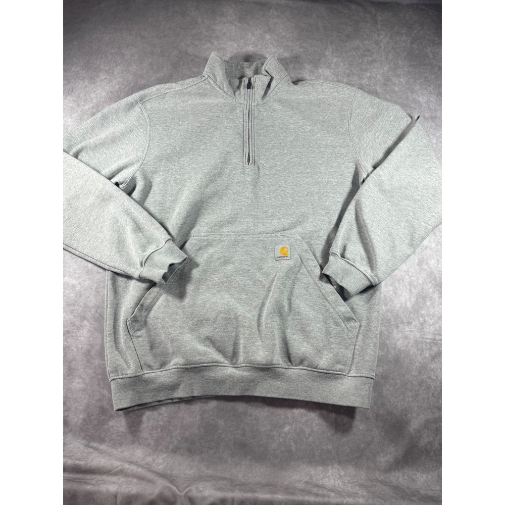 Carhartt Mens Loose Fit Quarter Zip Sweatshirt Heather Gray Large Pullover L